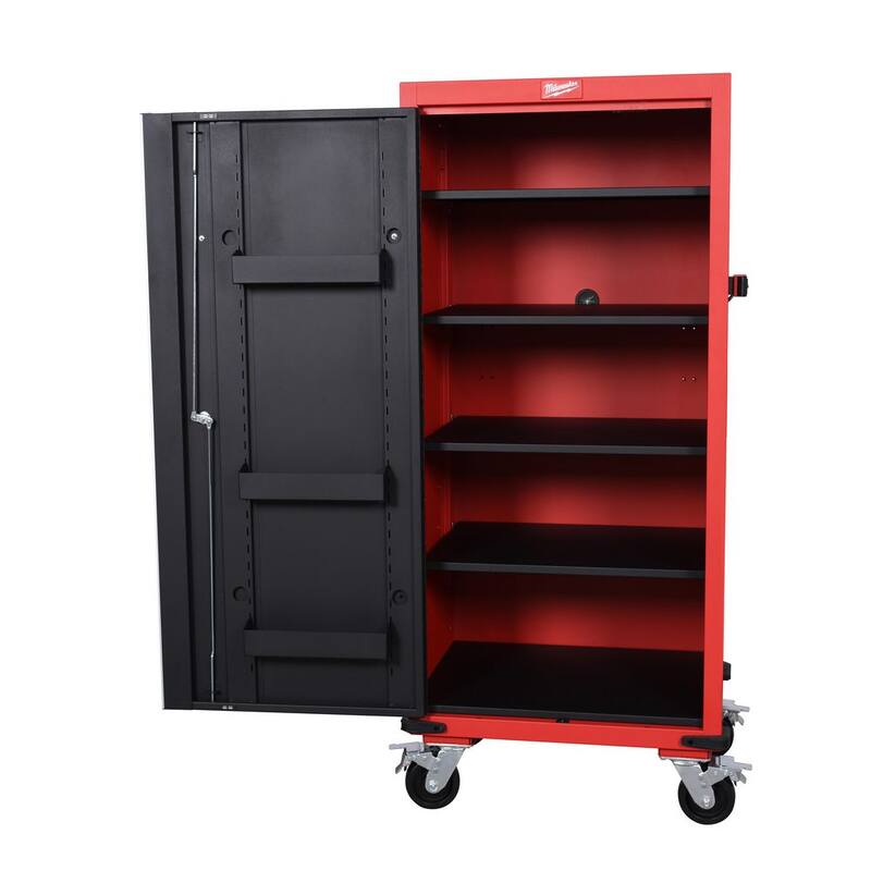 Almacenamiento de herramientas de Milwaukee 27 pulgadas de ancho x 22 pulgadas de profundidad. Casillero de 4 repisas con regleta de conexión - 48-22-8586P