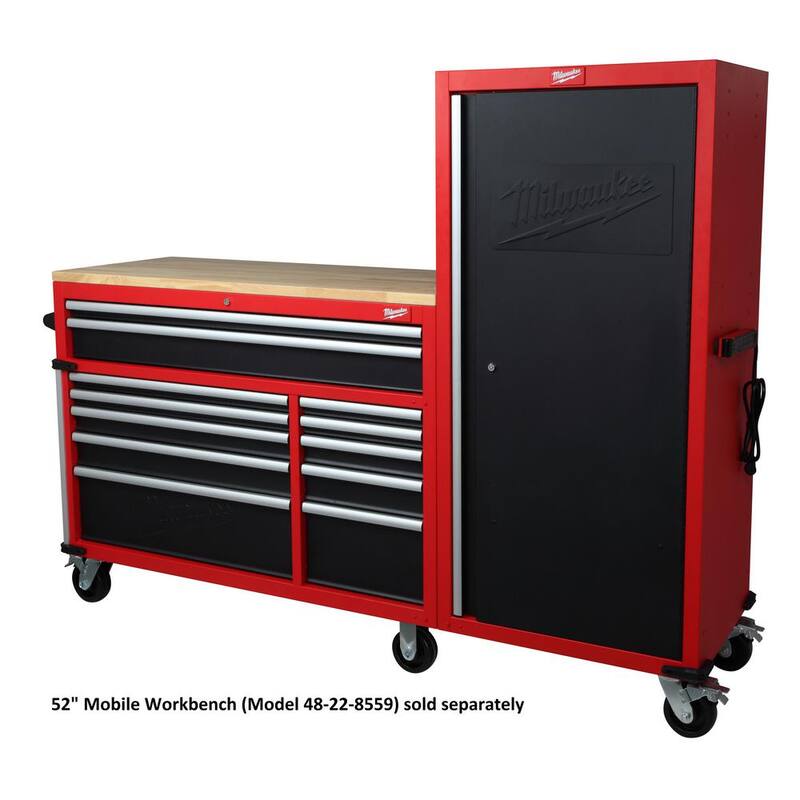 Almacenamiento de herramientas de Milwaukee 27 pulgadas de ancho x 22 pulgadas de profundidad. Casillero de 4 repisas con regleta de conexión - 48-22-8586P