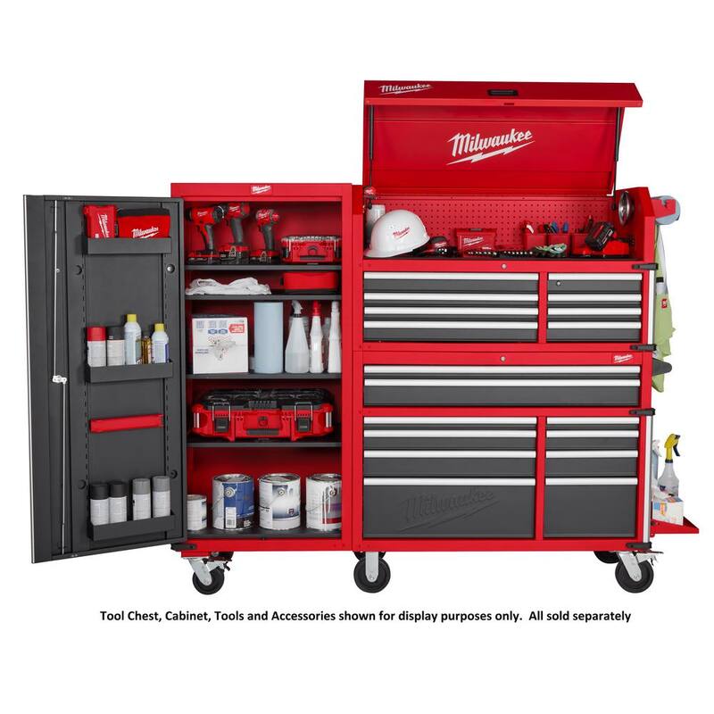 Almacenamiento de herramientas de Milwaukee 27 pulgadas de ancho x 22 pulgadas de profundidad. Casillero de 4 repisas con regleta de conexión - 48-22-8586P