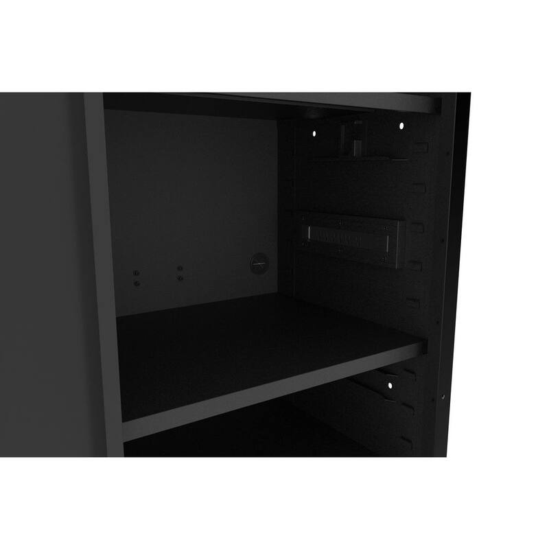 Husky Almacenamiento de Herramientas 27 pulgadas de ancho x 23 pulgadas de profundidad Resistente Negro Mate con 4 Estantes y Cajón de Herramientas Lateral Rodante - H27LOCKER4