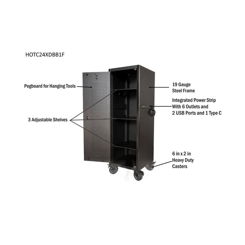 Almacenamiento de herramientas modular Husky 24 in. W x 24 in. D de alta resistencia en negro mate, Torre lateral de almacenamiento de herramientas - HOTC24XDBB1F