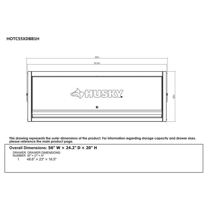 Husky Almacenamiento de herramientas modular de 55 pulgadas de ancho por 24 pulgadas de profundidad, cofre de herramientas de alta resistencia con tapa negra mate - HOTC55XDBB1H