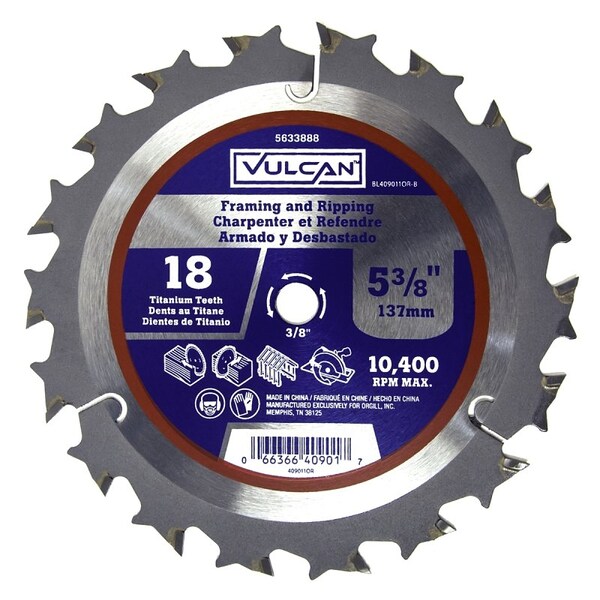 Vulcan Circular Saw Blade, 5-3/8 in Dia, 3/8 in Arbor - 409011OR