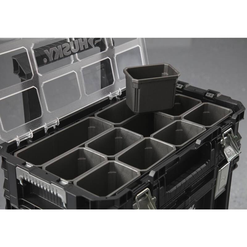 Husky Connect Stackable 22 in. Rolling Tool Cart, 22 in. Tool Box, and Pro Small Parts Organizer With 12 Removable Bins - 230381