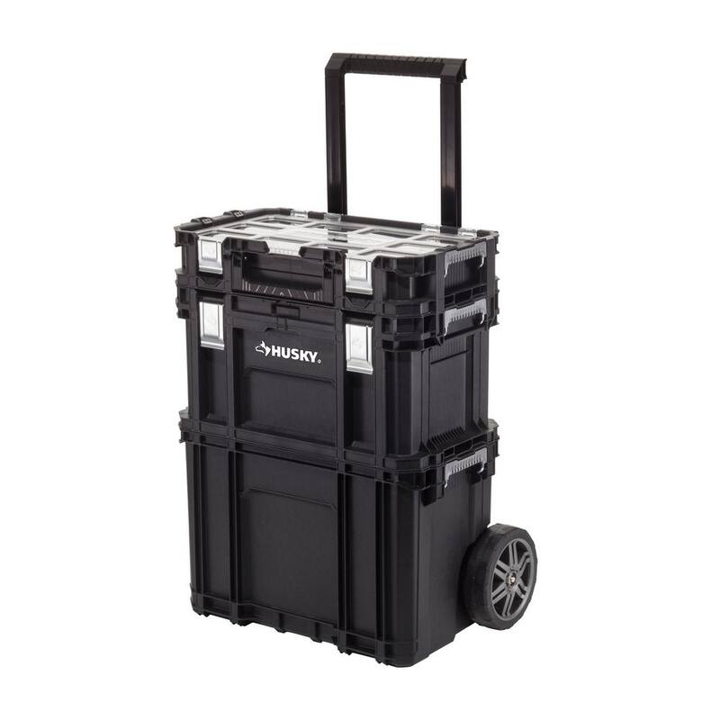 Husky Connect Stackable 22 in. Rolling Tool Cart, 22 in. Tool Box, and Pro Small Parts Organizer With 12 Removable Bins - 230381