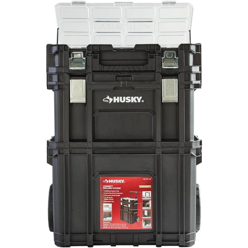 Husky Connect Stackable 22 in. Rolling Tool Cart, 22 in. Tool Box, and Pro Small Parts Organizer With 12 Removable Bins - 230381