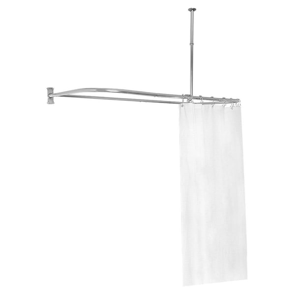 Utopia Alley 60 x 25 in. Rustproof Aluminum D Shape Shower Rod w/Ceiling Support for Freestanding Tubs, Chrome - DR1SS