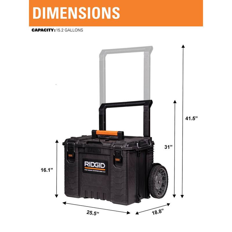 RIDGID Pro Gear System Gen 2.0 Stackable 25 in All Terrain Rolling Tool Box with 9 in. Wheels - 254065