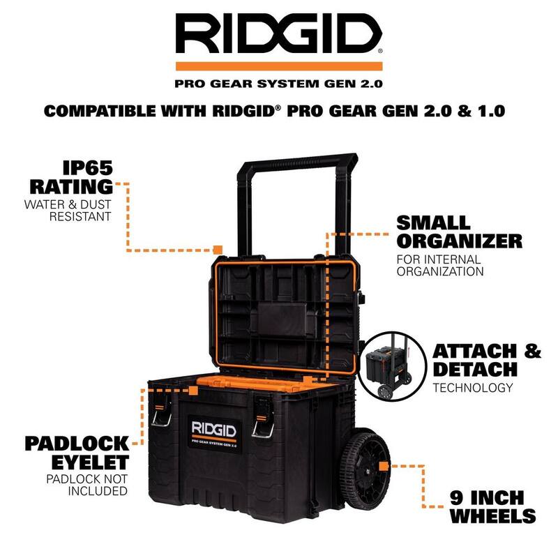 RIDGID Pro Gear System Gen 2.0 Stackable 25 in All Terrain Rolling Tool Box with 9 in. Wheels - 254065