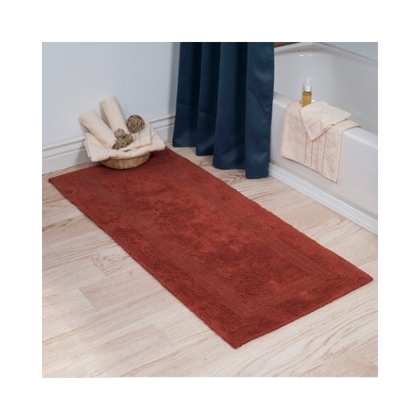 Hastings Home 100-percent Cotton Bathmat 24x60 Long Bathroom Runner, Reversible, Soft, Absorbent, Rug, Brick - 642653ZZK