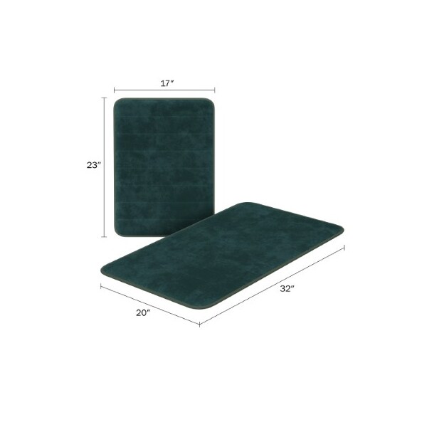 Hastings Home Set of 2 Bathroom Rug Set Memory Foam Mats Striped Microfiber, Non-Slip Absorbent Runner (Green) - 847272MDY