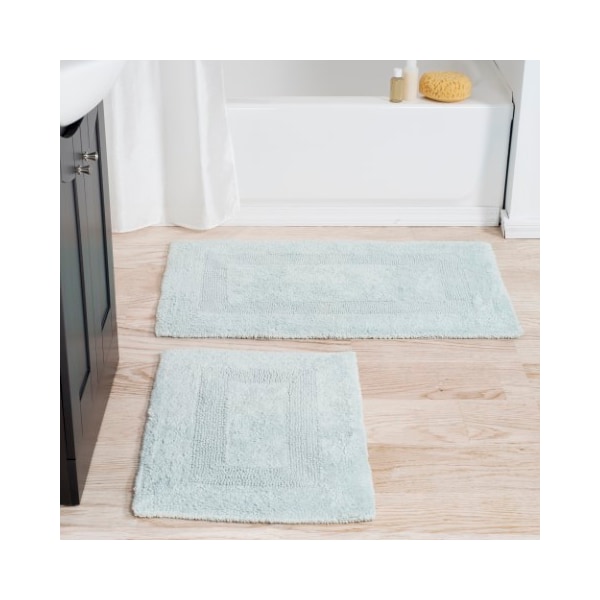 Hastings Home 2-piece 100-percent Cotton Bathmat, Reversible, Soft, Absorbent Bathroom Rugs, Seafoam - 820539BSQ
