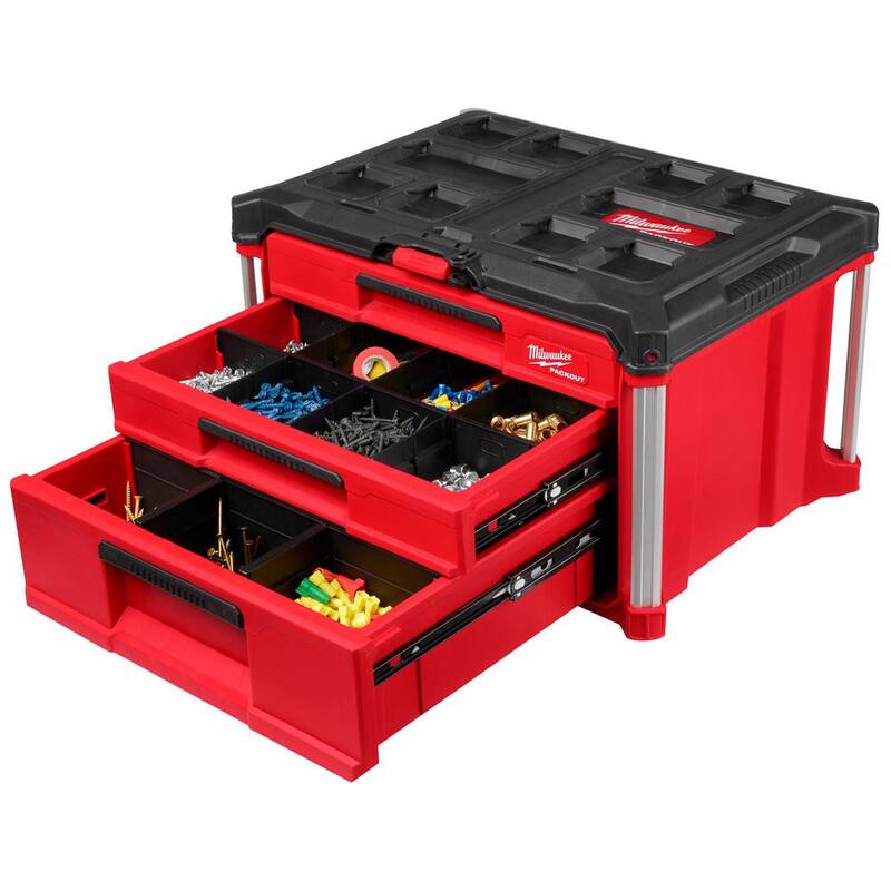 Milwaukee PACKOUT 22 in. Modular 3-Drawer Multi Drawer Tool Box with Metal Reinforced Corners and 50 lbs. Capacity - 48-22-8447