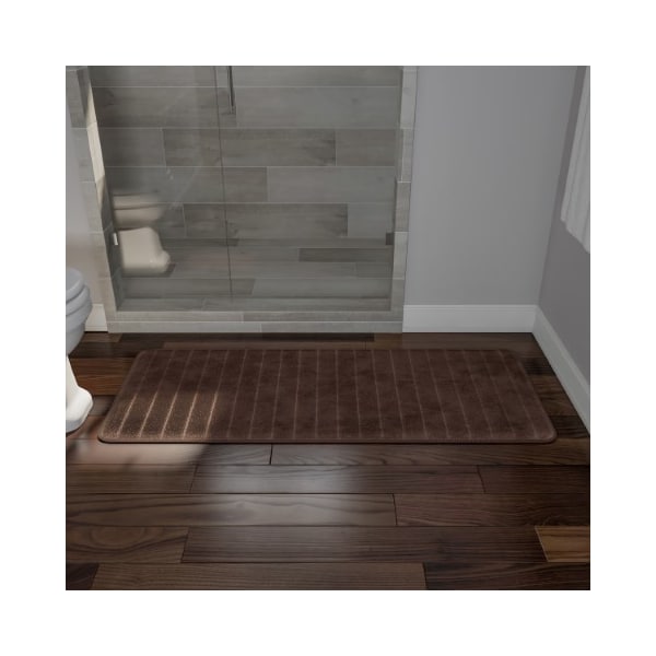 Hastings Home Oversized Bathroom Rug Memory Foam Bath Mat Textured Stripes with Non-Slip Absorbent Runner, Brown - 493160OYF