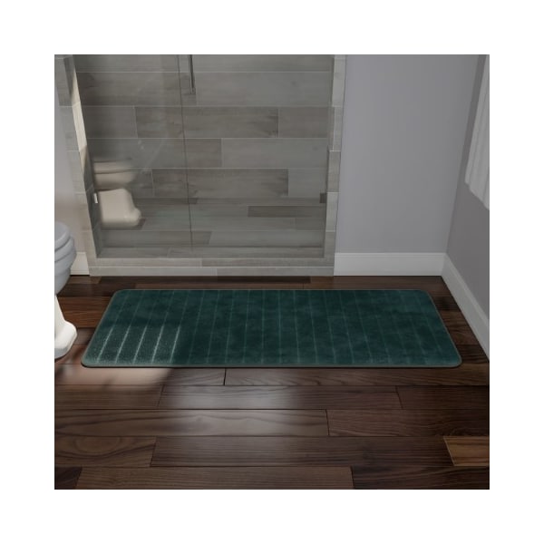 Hastings Home Oversized Bathroom Rug Memory Foam Bath Mat Textured Stripes with Non-Slip Absorbent Runner, Green - 405181PPT
