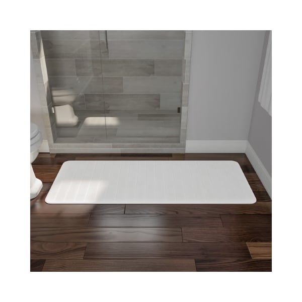 Hastings Home Oversized Bathroom Rug Memory Foam Bath Mat Textured Stripes with Non-Slip Absorbent Runner, White - 166452CHB