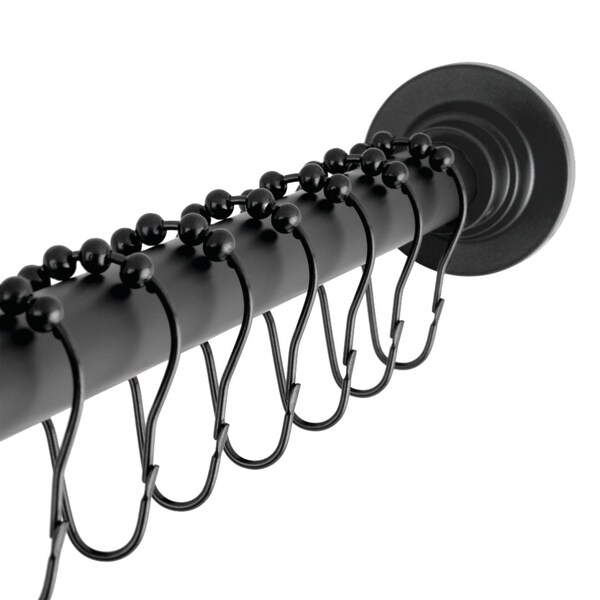 Kingston Brass 6072 Stainless Steel Adjustable Tension Shower Curtain Rod with Rings, Matte Black - SCC3110