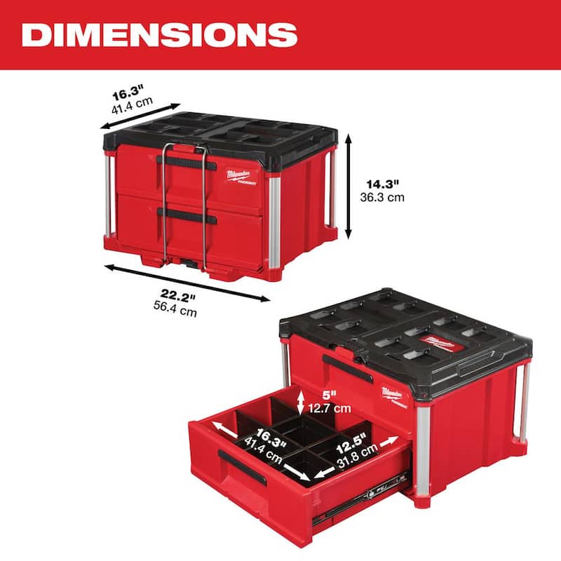 Milwaukee PACKOUT 22 in. 2-Drawer Tool Box with Metal Reinforced Corners - 48-22-8442