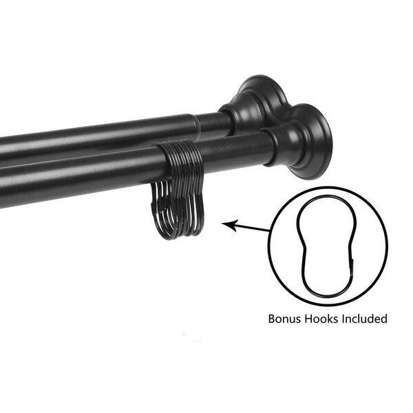 Utopia Alley 42 - 72 in. Rustproof Aluminum Double Tension Straight Shower Curtain Rod, Black - DS1BK