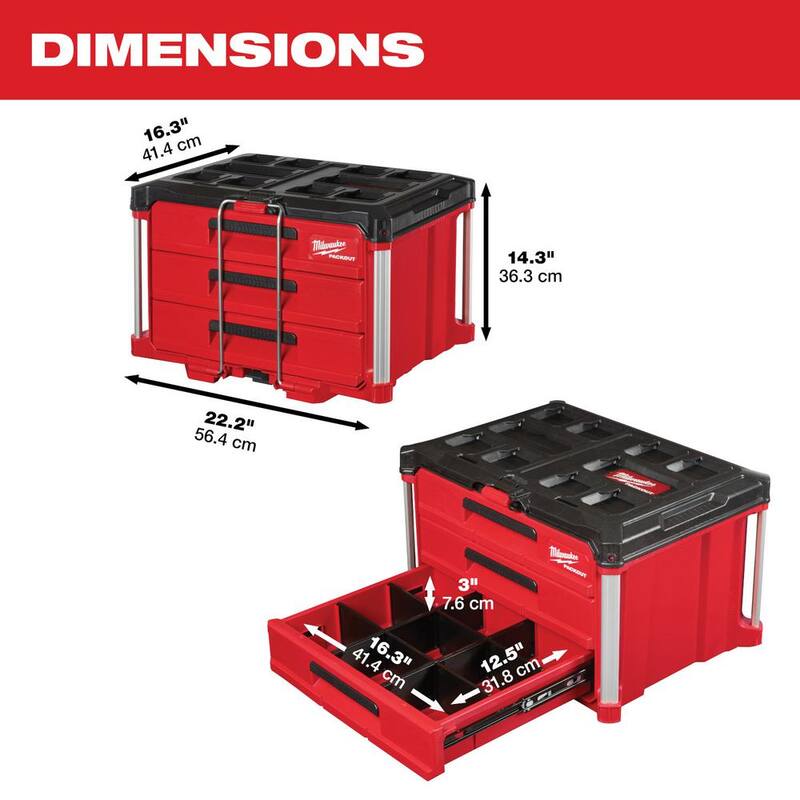 Milwaukee PACKOUT 22 in. Modular 3-Drawer Tool Box with Metal Reinforced Corners - 48-22-8443