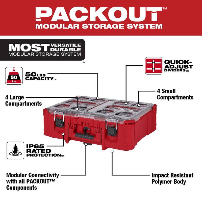 Milwaukee PACKOUT 20 in. Deep Small Parts Organizer with 6 Compartments and Quick Adjust Dividers - 48-22-8432
