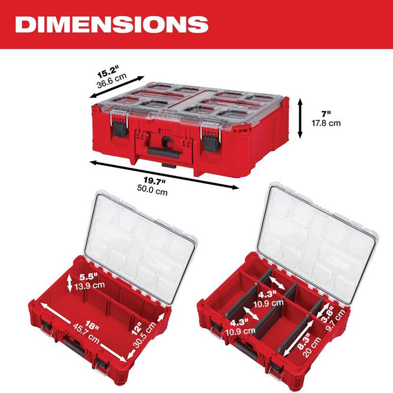 Milwaukee PACKOUT 20 in. Deep Small Parts Organizer with 6 Compartments and Quick Adjust Dividers - 48-22-8432