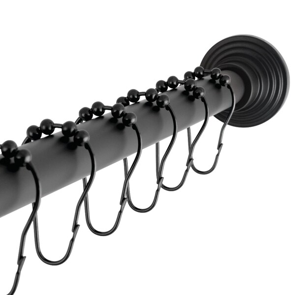 Kingston Brass 6072 Stainless Steel Adjustable Tension Shower Curtain Rod with Rings, Matte Black - SCC2710