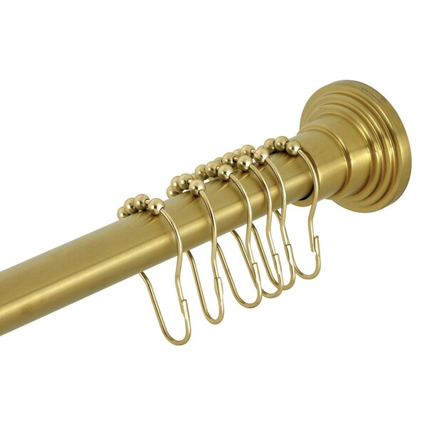 Kingston Brass 6072 Stainless Steel Adjustable Tension Shower Curtain Rod with Rings, Brushed Brass - SCC2717