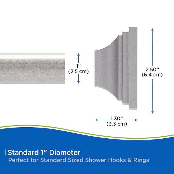 Kenney Mfg Twist & Fit No Tools Decorative Tension Shower Curtain Rod, 42-72in, Polished Pewter - KN913C/20HUS