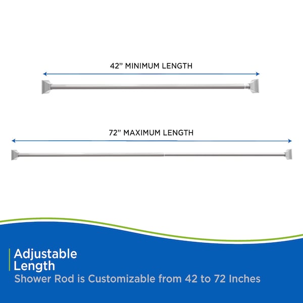 Kenney Mfg Twist & Fit No Tools Decorative Tension Shower Curtain Rod, 42-72in, Polished Pewter - KN913C/20HUS