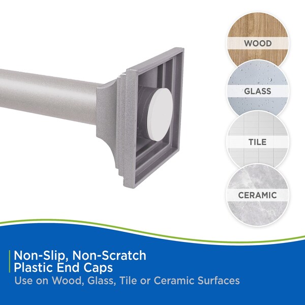 Kenney Mfg Twist & Fit No Tools Decorative Tension Shower Curtain Rod, 42-72in, Polished Pewter - KN913C/20HUS