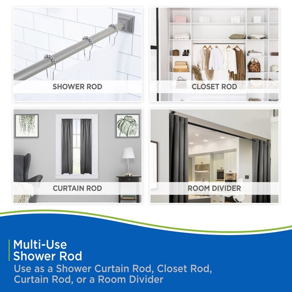 Kenney Mfg Twist & Fit No Tools Decorative Tension Shower Curtain Rod, 42-72in, Polished Pewter - KN913C/20HUS