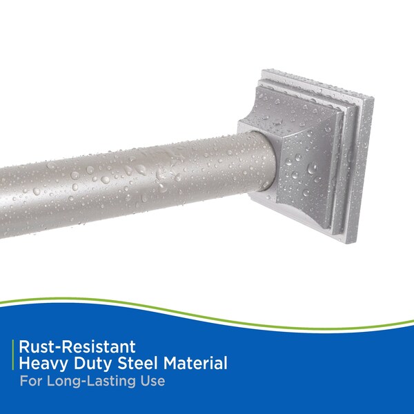Kenney Mfg Twist & Fit No Tools Decorative Tension Shower Curtain Rod, 42-72in, Polished Pewter - KN913C/20HUS