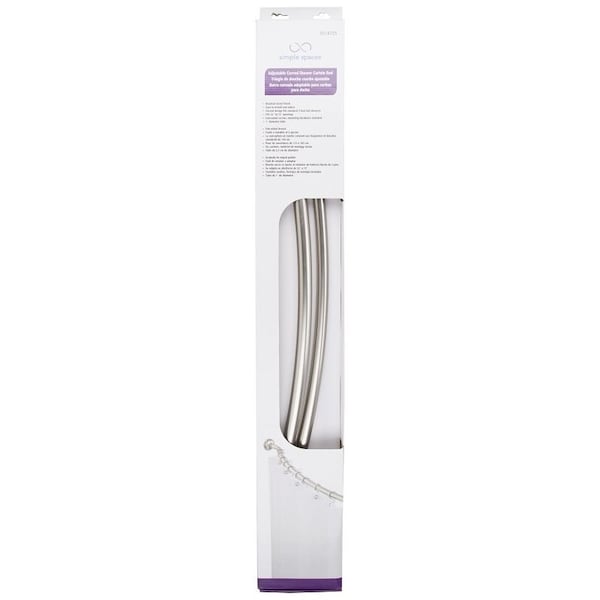 Simple Spaces Shower Curtain Rod, 13-1/2 lb, 52 to 72 in L Adjustable, 1 in Dia Rod, Steel, Brushed Nickel - SD-CSR-BN