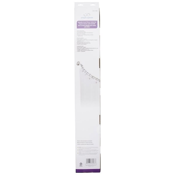 Simple Spaces Shower Curtain Rod, 13-1/2 lb, 52 to 72 in L Adjustable, 1 in Dia Rod, Steel, Chrome - SD-CSR-CH
