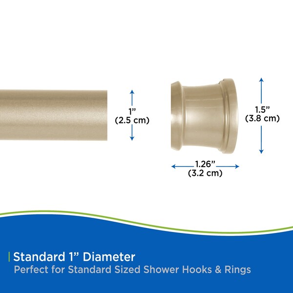 Kenney Mfg Twist & Fit No Tools Tension Shower Curtain Rod, 42-72in, Soft Brass - T609C/70