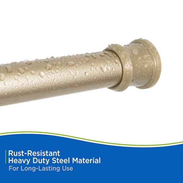 Kenney Mfg Twist & Fit No Tools Tension Shower Curtain Rod, 42-72in, Soft Brass - T609C/70
