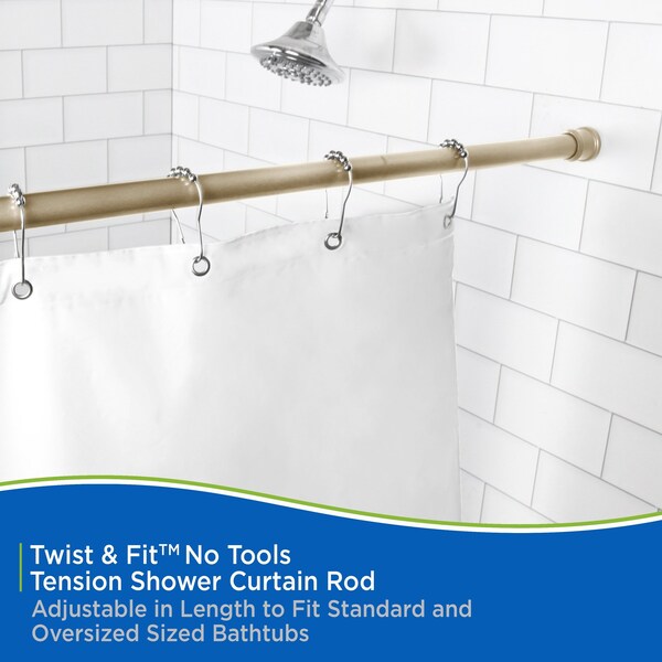 Kenney Mfg Twist & Fit No Tools Tension Shower Curtain Rod, 42-72in, Soft Brass - T609C/70