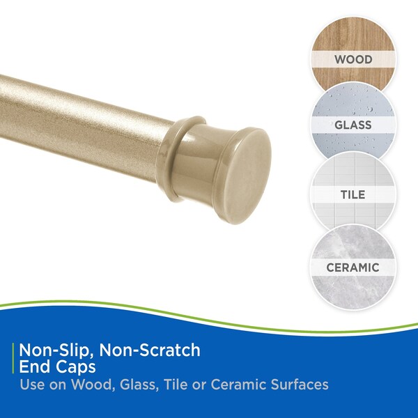 Kenney Mfg Twist & Fit No Tools Tension Shower Curtain Rod, 42-72in, Soft Brass - T609C/70