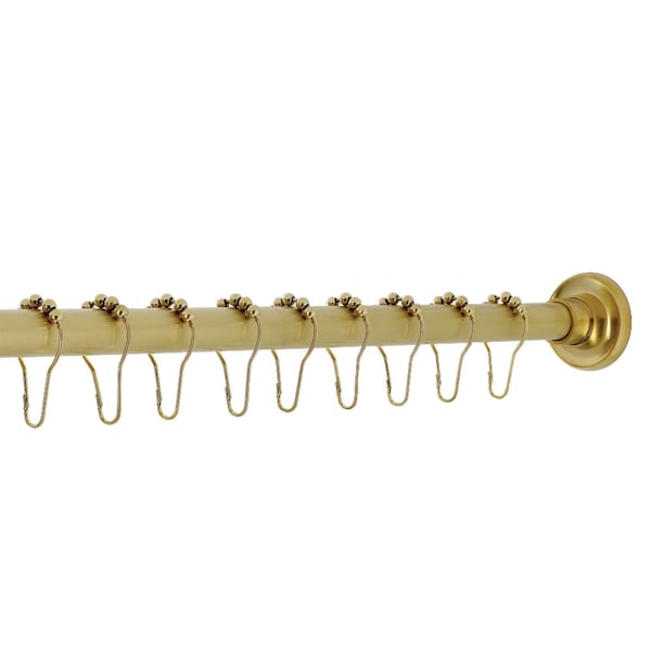 Kingston Brass KSR607 72-Inch Adjustable Stainless Steel Shower Curtain Rod with Rings, Brushed Brass - KSR607