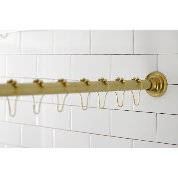 Kingston Brass KSR607 72-Inch Adjustable Stainless Steel Shower Curtain Rod with Rings, Brushed Brass - KSR607