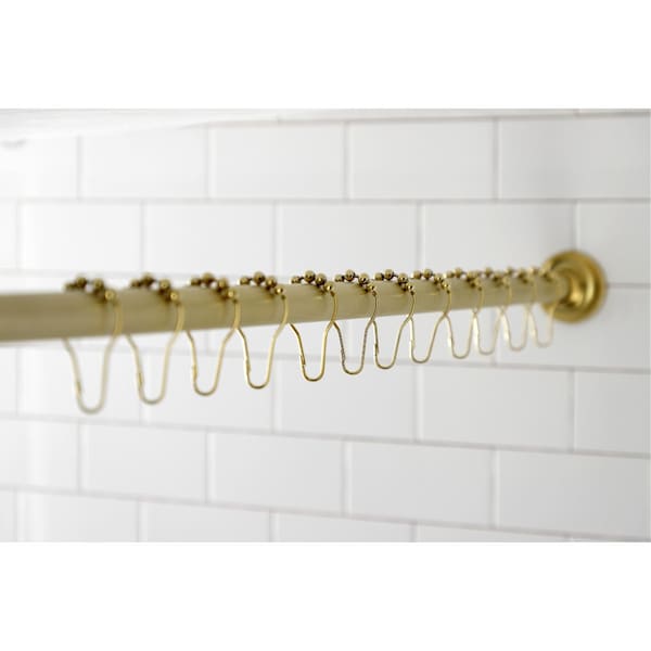 Kingston Brass KSR607 72-Inch Adjustable Stainless Steel Shower Curtain Rod with Rings, Brushed Brass - KSR607