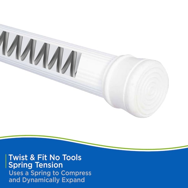 Kenney Mfg Twist & Fit No Tools Spring Tension Shower Curtain Rod, 42-72in, White - KN609L/1V1