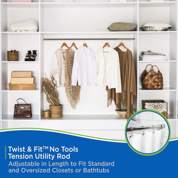 Kenney Mfg Twist & Fit 1in Tension Utility Rod, 48-84in, Brushed Nickel - KNUTLYLC/18R