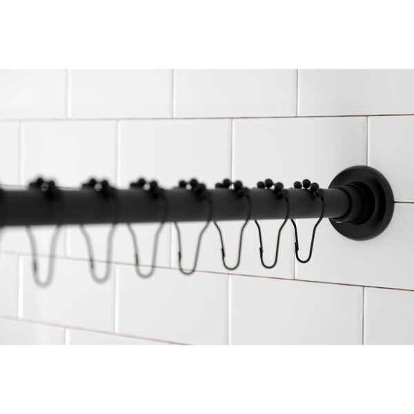 Kingston Brass KSR600 72-Inch Adjustable Stainless Steel Shower Curtain Rod with Rings, Matte Black - KSR600