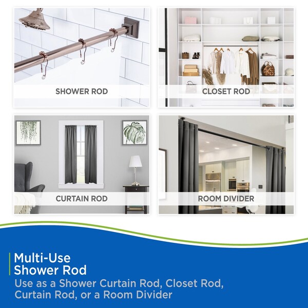 Kenney Mfg Twist & Fit No Tools Katrina Decorative Tension Shower Curtain Rod, 42-72in, Oil Rubbed Bronze - KN911C/38HUS