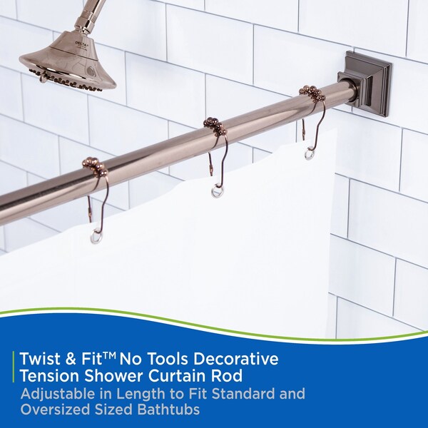 Kenney Mfg Twist & Fit No Tools Katrina Decorative Tension Shower Curtain Rod, 42-72in, Oil Rubbed Bronze - KN911C/38HUS