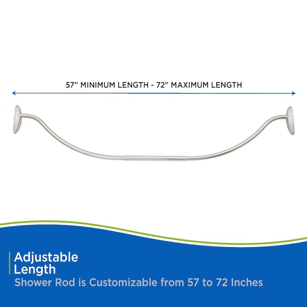 Kenney Mfg Twist & Fit No Tools Curved Tension Shower Curtain Rod, 57-72in, Brushed Nickel - KN60961