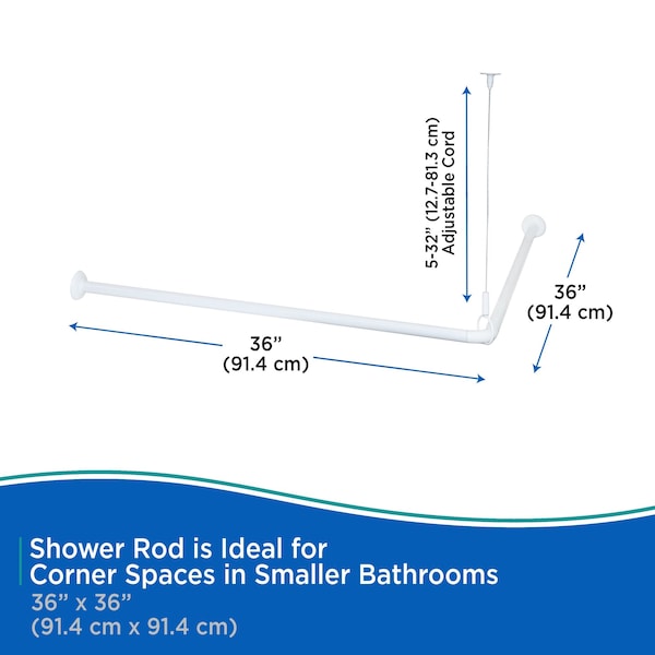 Kenney Mfg Corner Permanent Mount Shower Curtain Rod, 36in x 36in, White - KN61423