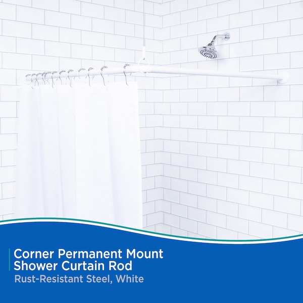 Kenney Mfg Corner Permanent Mount Shower Curtain Rod, 36in x 36in, White - KN61423
